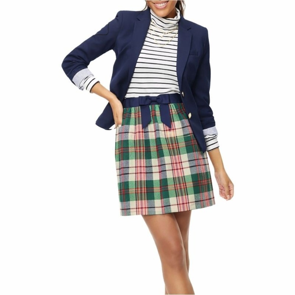 Vineyard Vines Wool Plaid Mini Skirt Green Red Holiday Bow Size 14